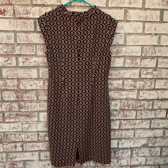 Nine West Jacquard Geometric Dress Sheath Black Tan Mandarin Size 10 - Picture 7 of 12